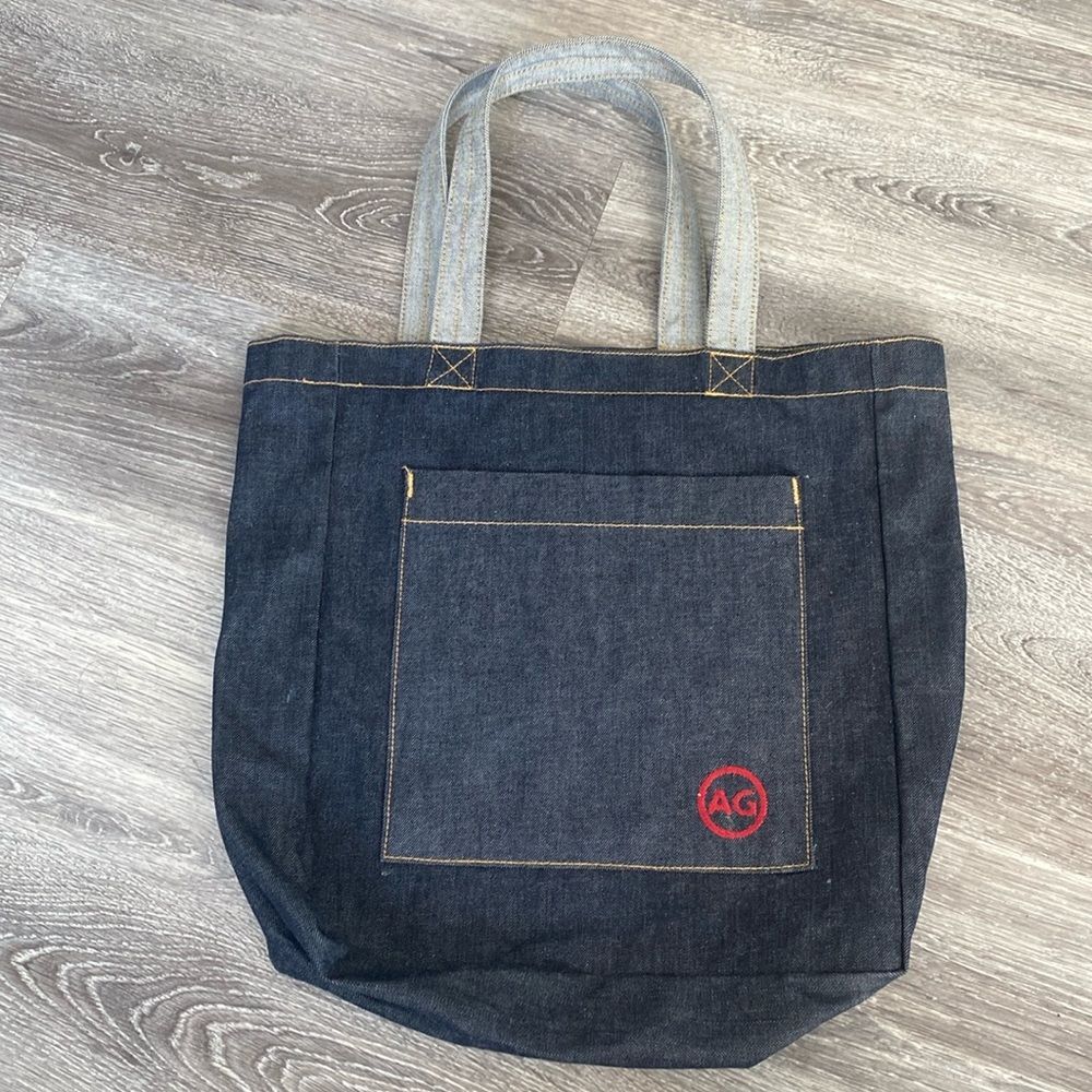 AG Blue Denim Large Tote embroidered Logo w/Read threads - Like a New